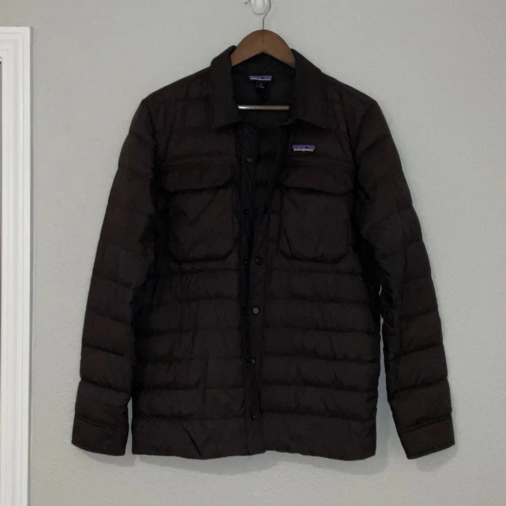 Patagonia Mens Black Silent Down Snap Button Down Puffer Shirt‎ Jacket Small